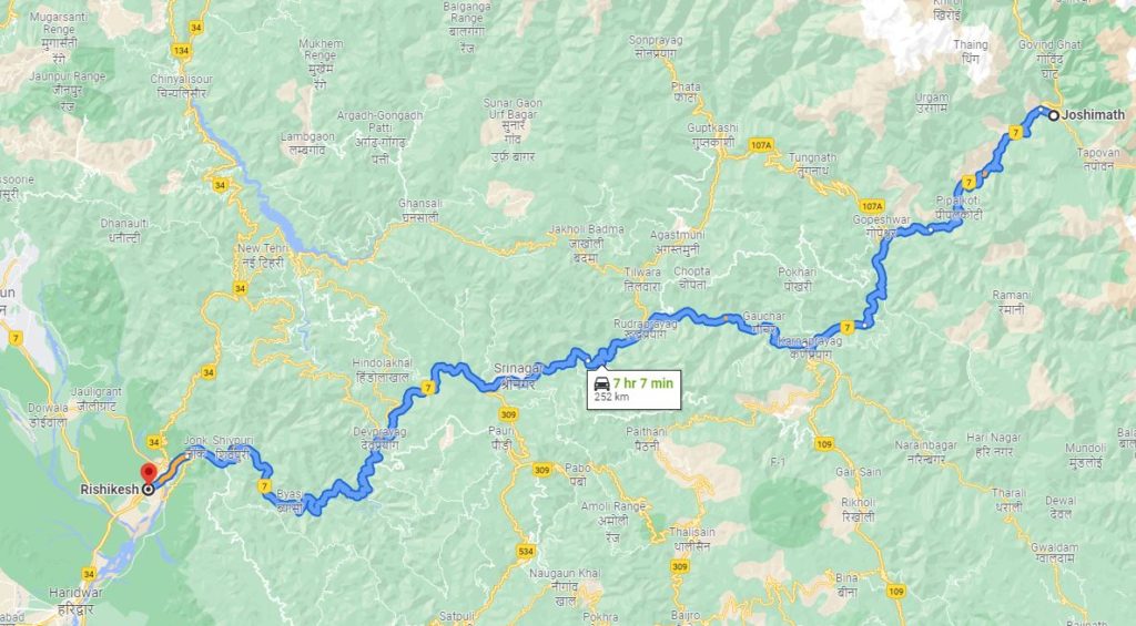Google Maps - Rishikesh to Joshimath