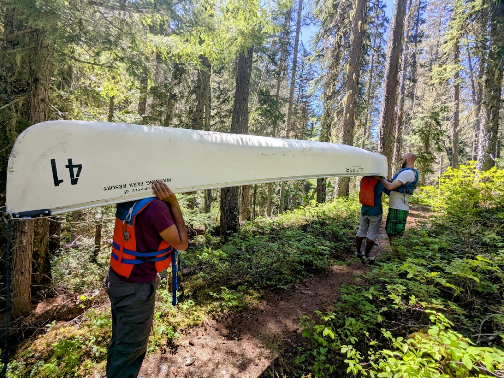 Portaging at Lightning Lakes Chain Trail in E C Manning Park